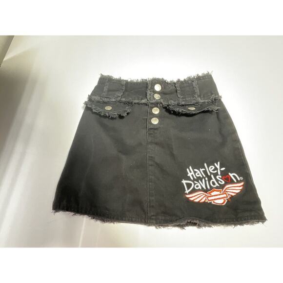 Harley Davidson Girls Distress Button Up Pocket Skirt Size 5 - Picture 1 of 7